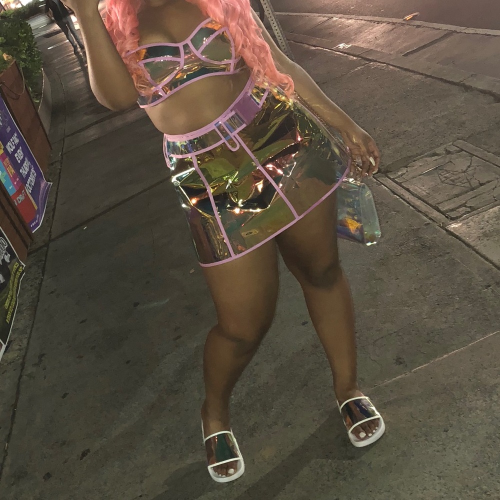 Two piece, flashy skirt and top set